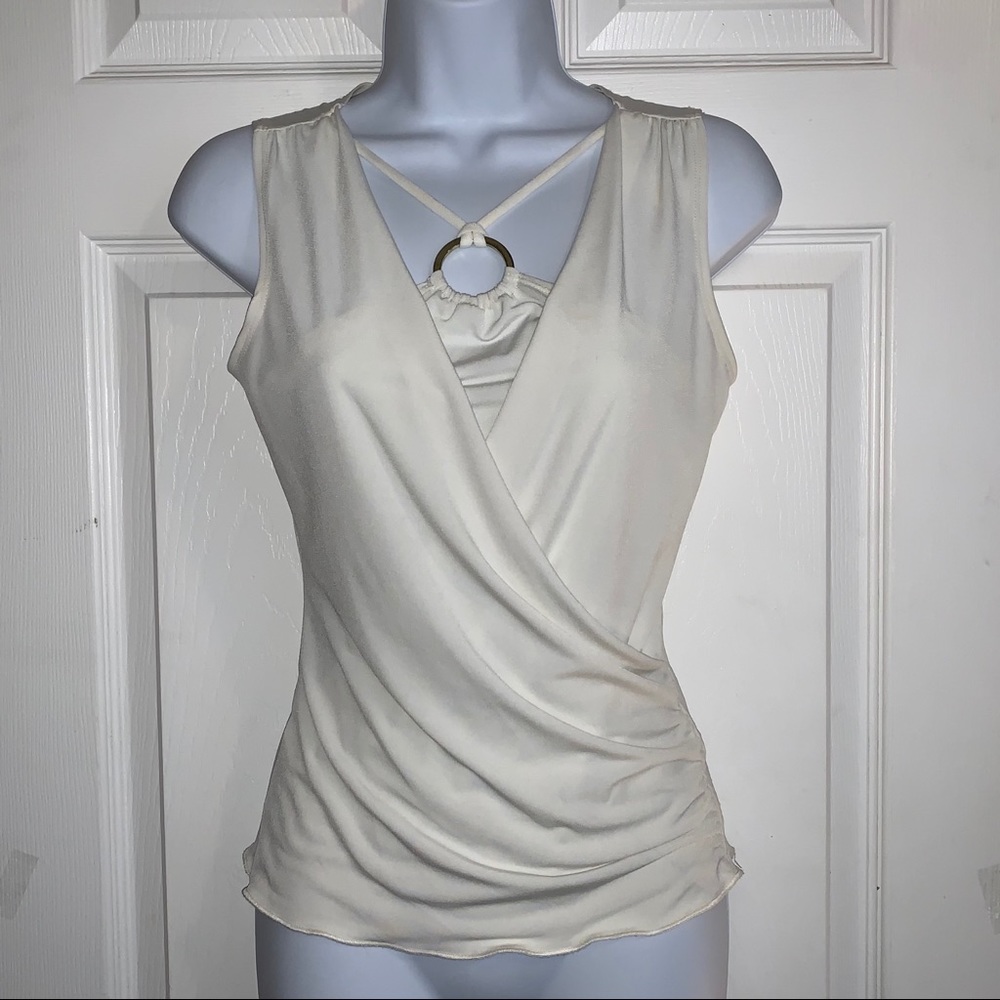 Sexy BCX Ivory Cream Cross Front Top small